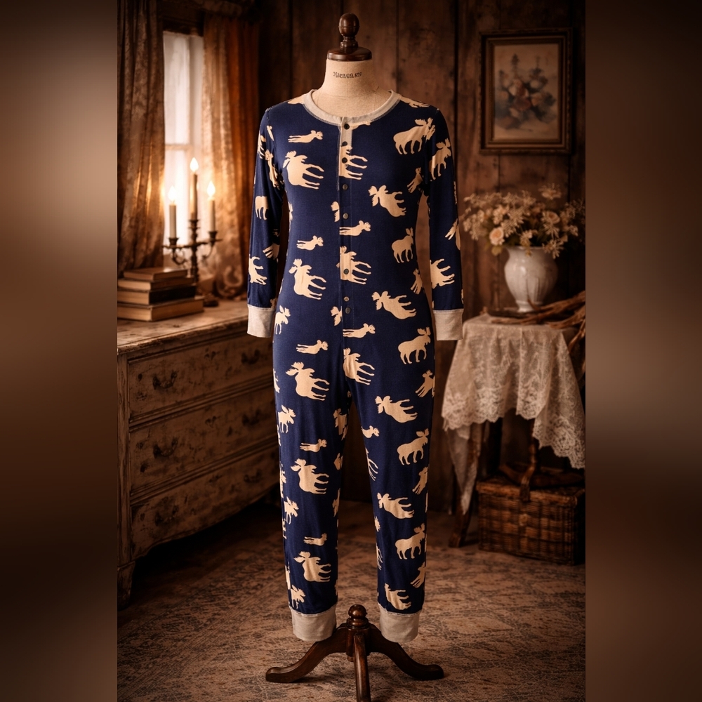 Lazy One Moose Union Suit Pajamas Size Medium 100% Cotton Don’t Moose With Me